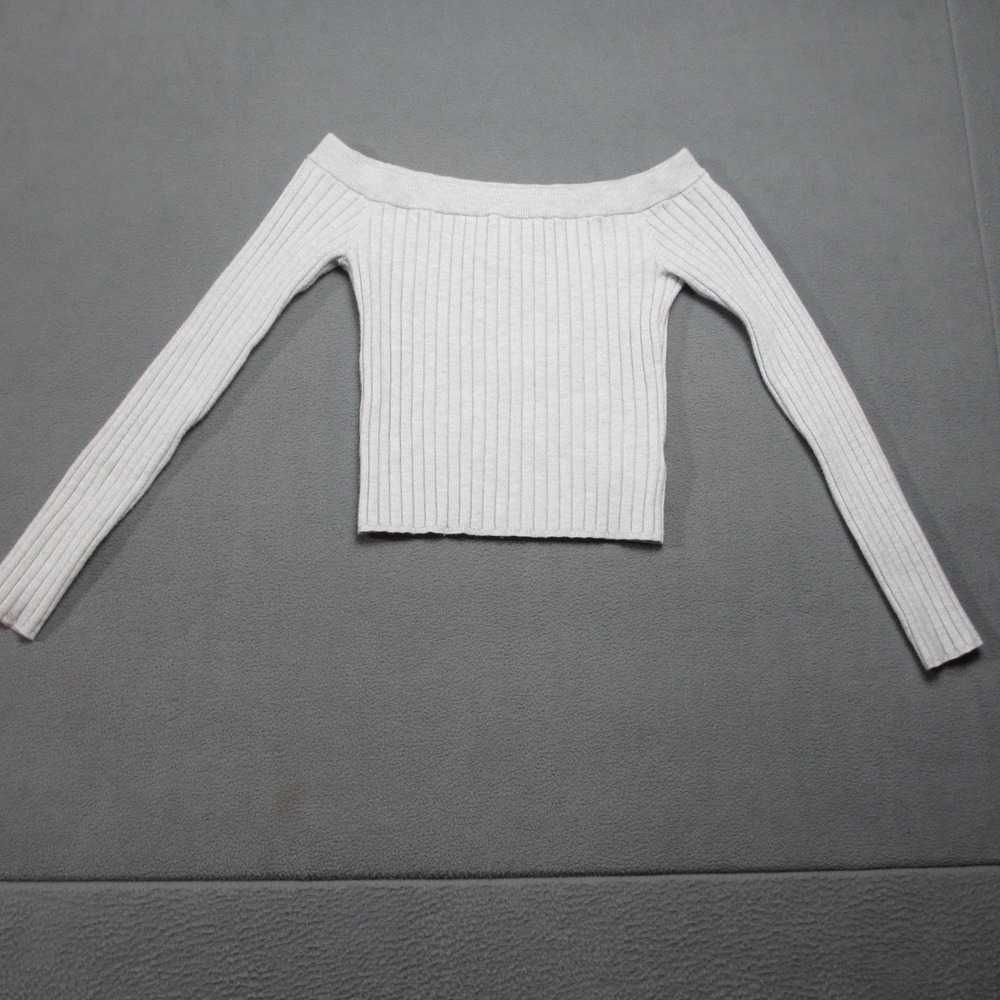Aerie Sweater Womens Small White Crop Ribbed Late Night Off Shoulder Cozy